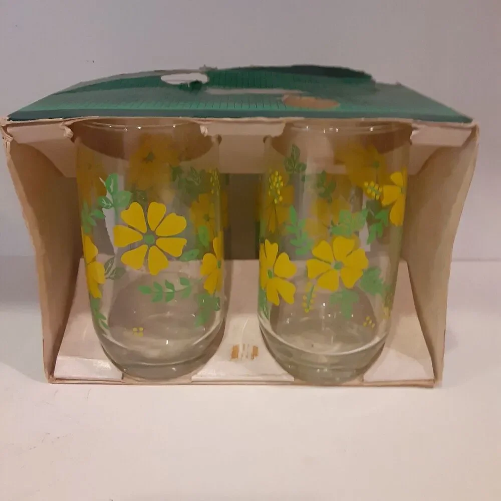 Vintage Cristaleria 12oz Beverage Glasses Floral Pattern 1984 NOTE